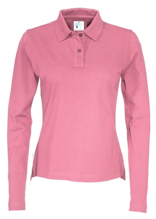 Dámské polo tričko s dlouhým rukávem PIQUE (GOTS) Růžová Front Dámské polo tričko s dlouhým rukávem PIQUE (GOTS) Růžová Front