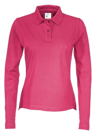 Dámské polo tričko s dlouhým rukávem PIQUE (GOTS) Cerise, třešňová Front Dámské polo tričko s dlouhým rukávem PIQUE (GOTS) Cerise, třešňová Front