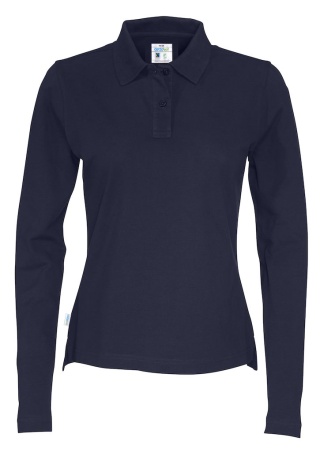 Dámské polo tričko s dlouhým rukávem PIQUE (GOTS) Námořní modř Front Dámské polo tričko s dlouhým rukávem PIQUE (GOTS) Námořní modř Front