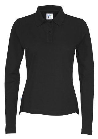 Dámské polo tričko s dlouhým rukávem PIQUE (GOTS) Černá Front Dámské polo tričko s dlouhým rukávem PIQUE (GOTS) Černá Front