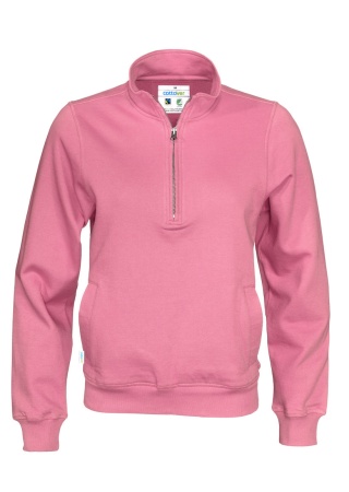 Mikina Cottover s 1/2 zipem (GOTS) Růžová Front Mikina Cottover s 1/2 zipem (GOTS) Růžová Front