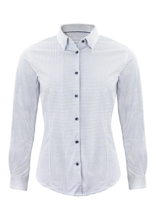 Dámská košile INDIGO BOW 131 BÍLÁ/MODRÝ TISK Front Dámská košile INDIGO BOW 131 BÍLÁ/MODRÝ TISK Front