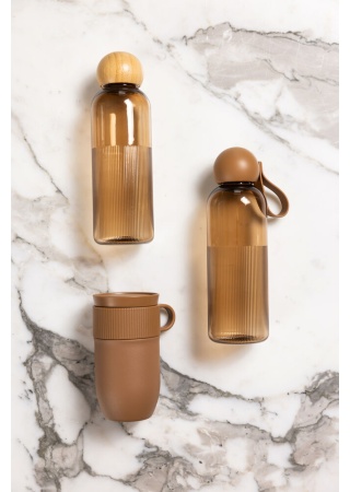Lahev rPET TURE, 600 ml, karamelová/bambus  