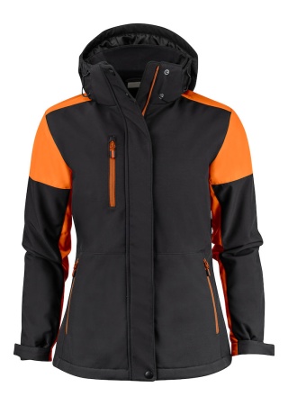 Zateplená dámská softshellová bunda Prime Černá/oranžová Front Zateplená dámská softshellová bunda Prime Černá/oranžová Front